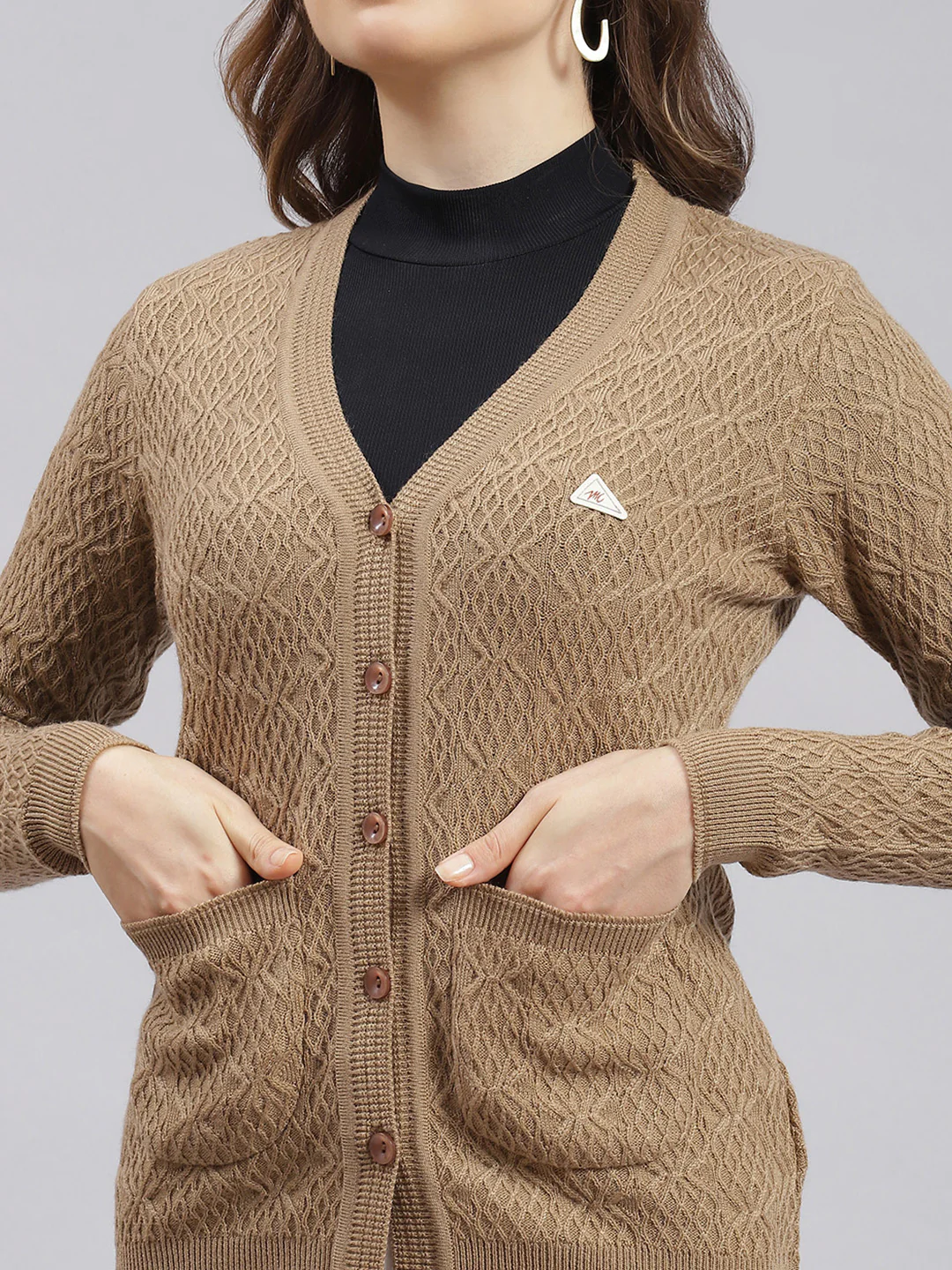 Women Beige Self Design Wool blend Cardigan - Image 6