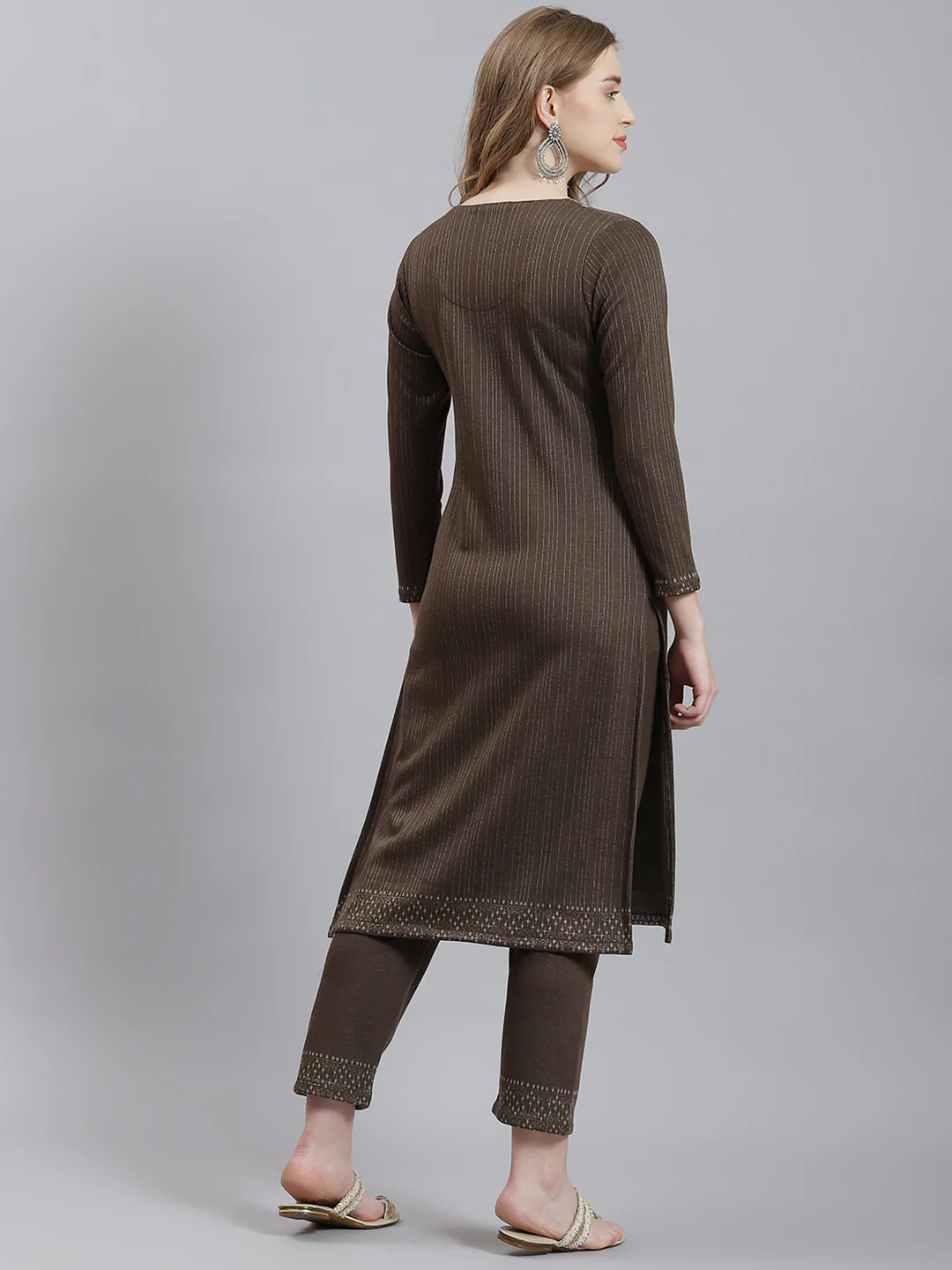 Women Beige Self Kurti+Lower Set - Image 4