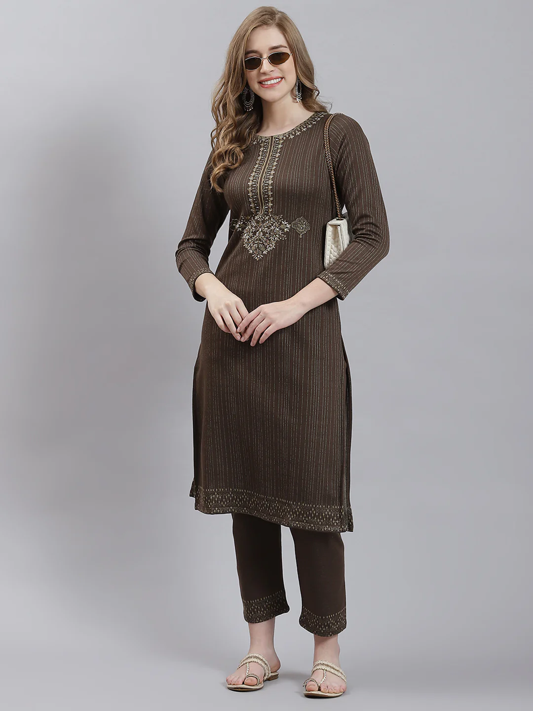 Women Beige Self Kurti+Lower Set - Image 5