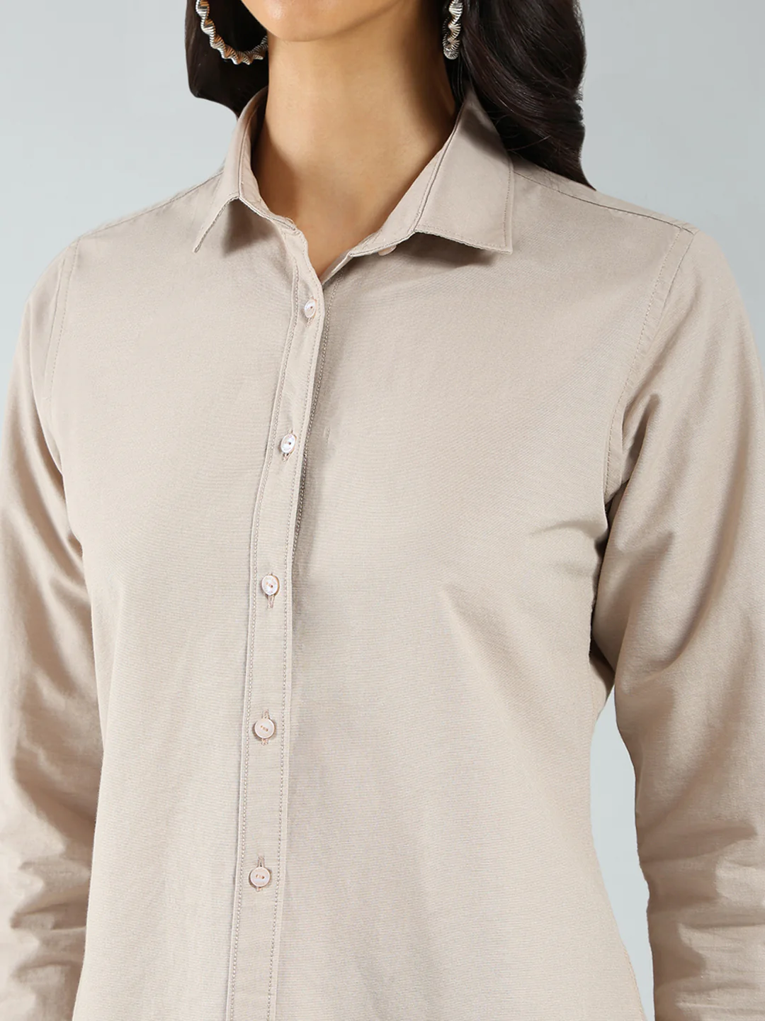Rock.it Women Beige Solid Collar Full Sleeve Shirt - Image 7