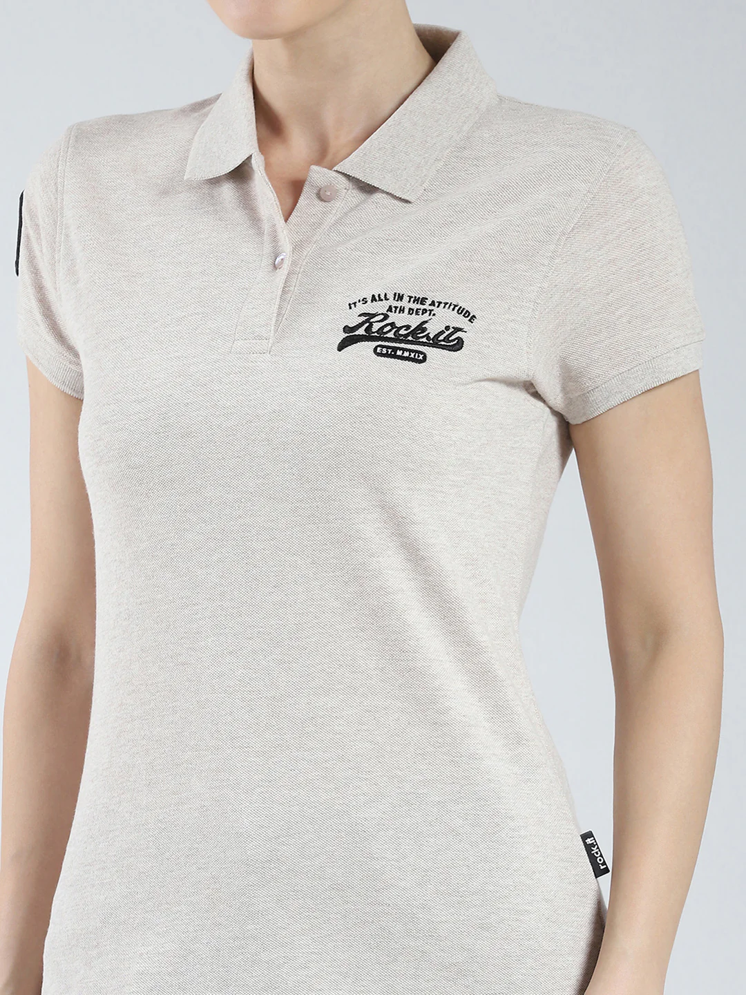 Rock.it Women Beige Solid Collar Half Sleeve T-Shirt - Image 6