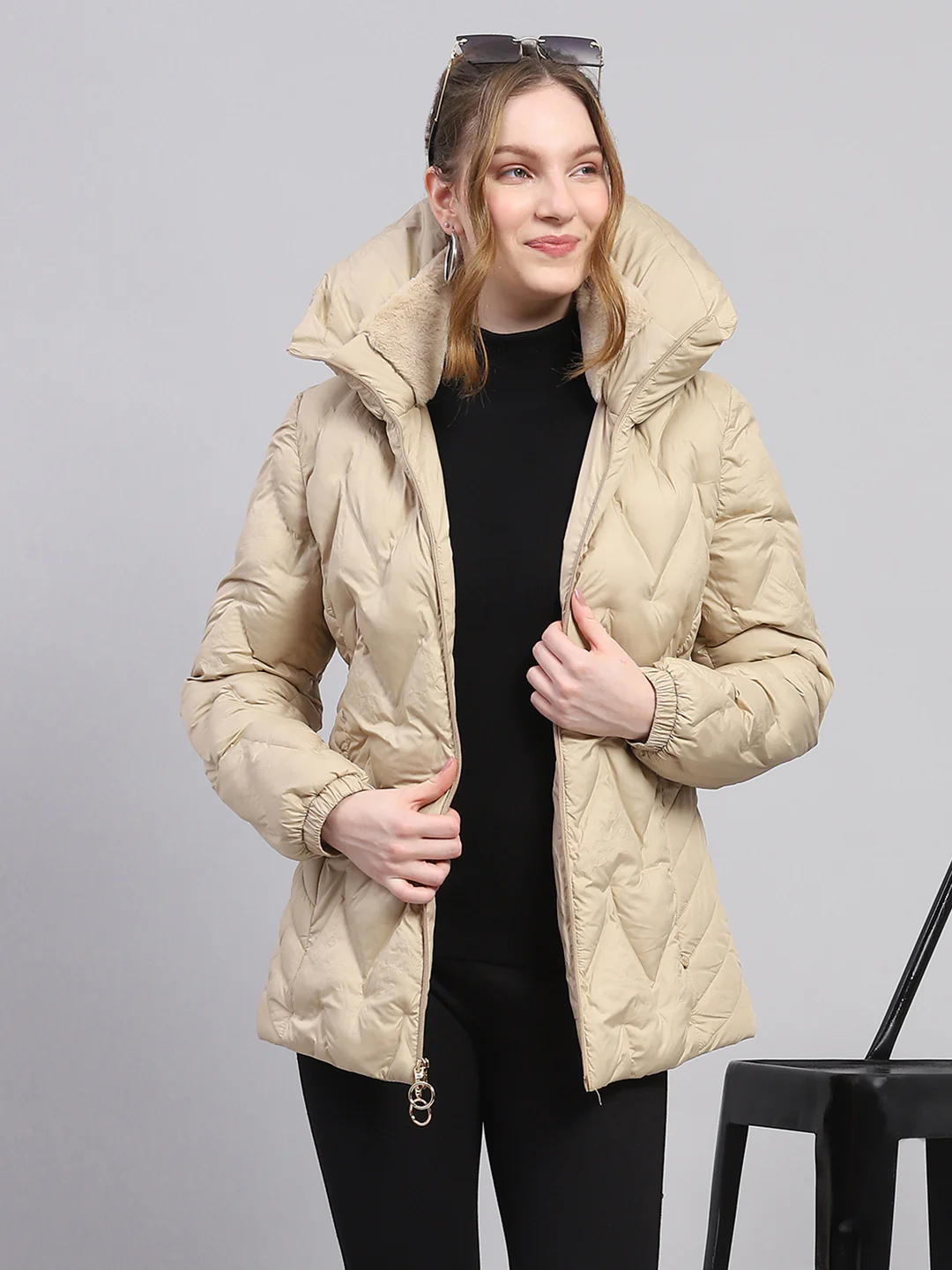 Women Beige Solid Hooded Full Sleeve Jacket - Image 6