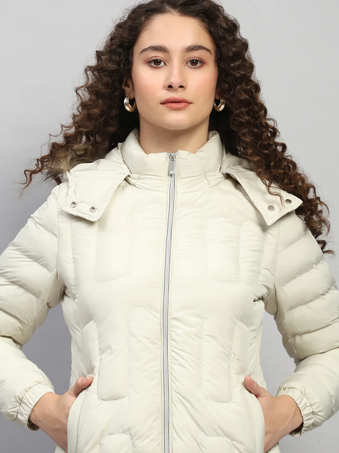 Women Beige Solid Hooded Full Sleeve Jacket - Image 7