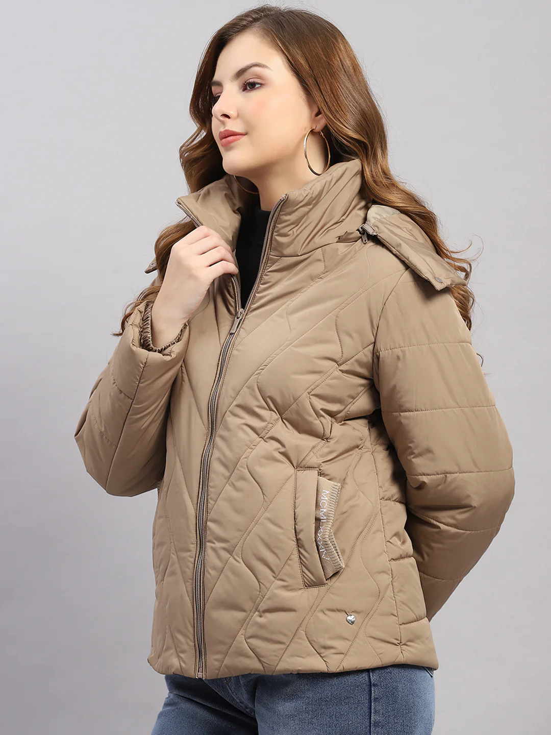 Women Beige Solid Hooded Full Sleeve Jacket - Image 3