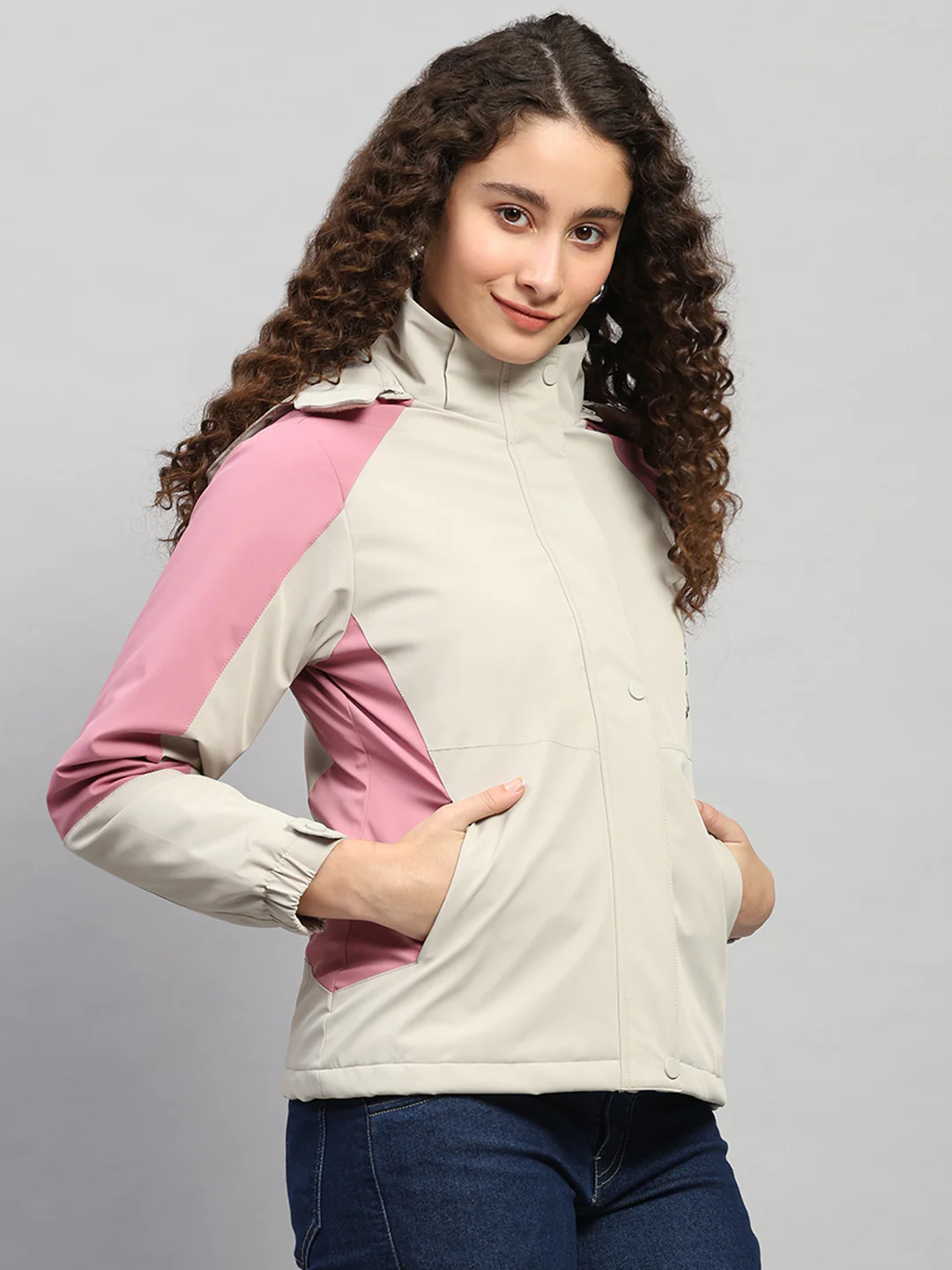 Women Beige Solid Hooded Full Sleeve Jacket - Image 4