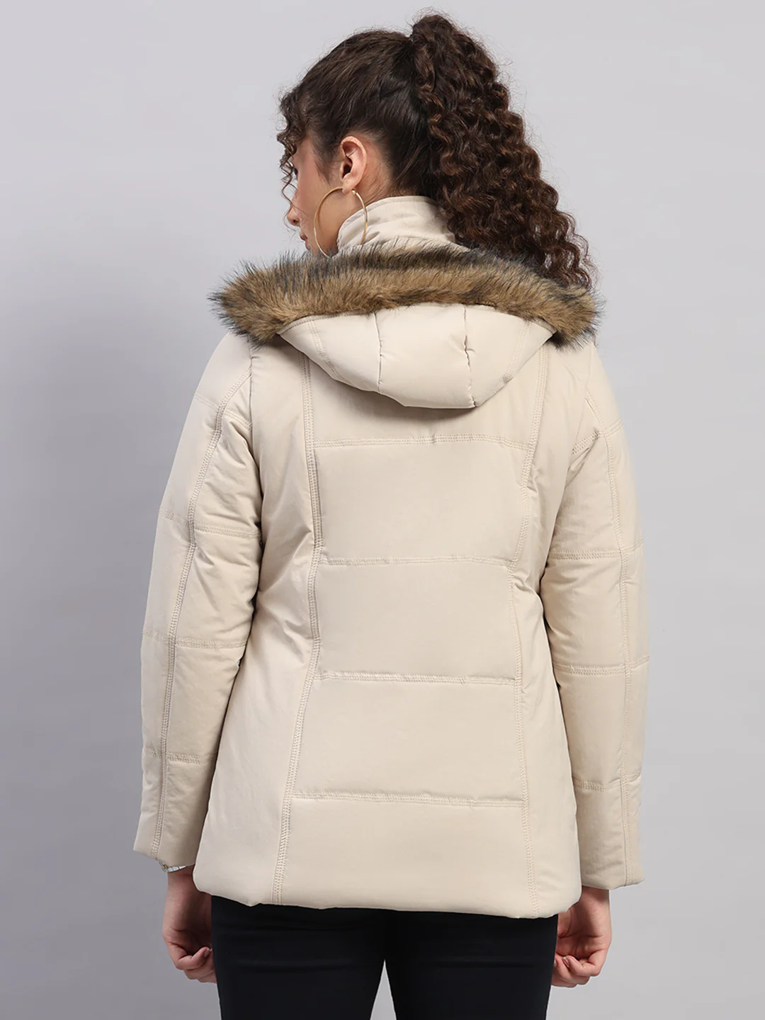 Women Beige Solid Hooded Full Sleeve Jacket - Image 5