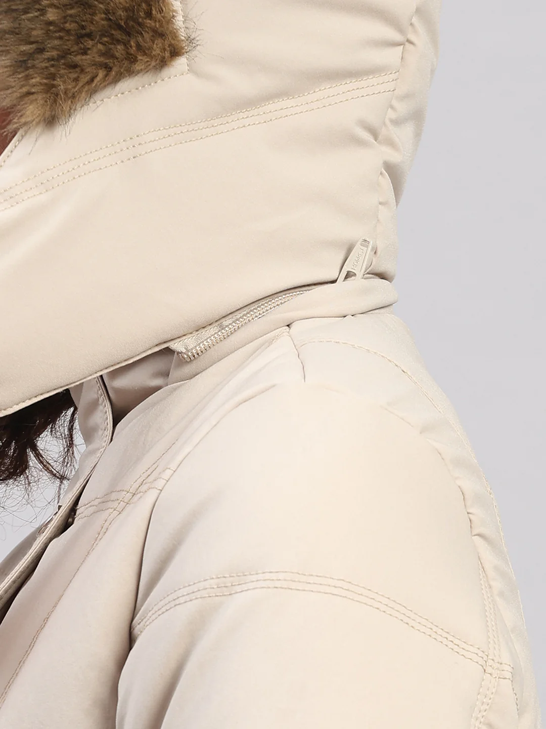 Women Beige Solid Hooded Full Sleeve Jacket - Image 8