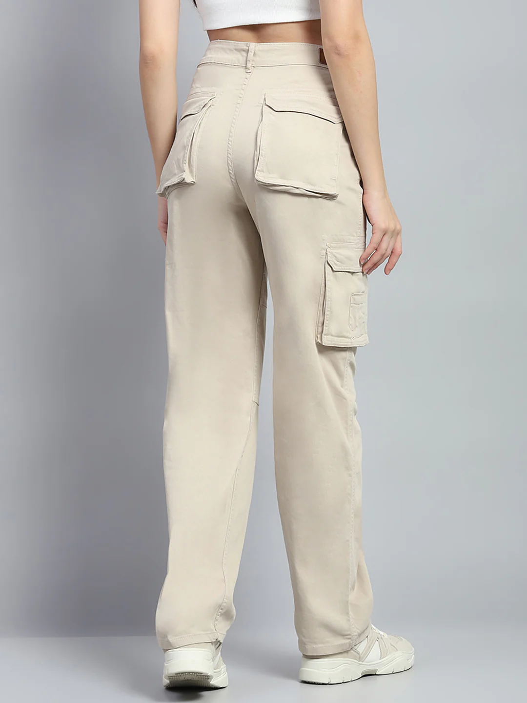 Women Beige Solid Regular Fit Cargo - Image 5