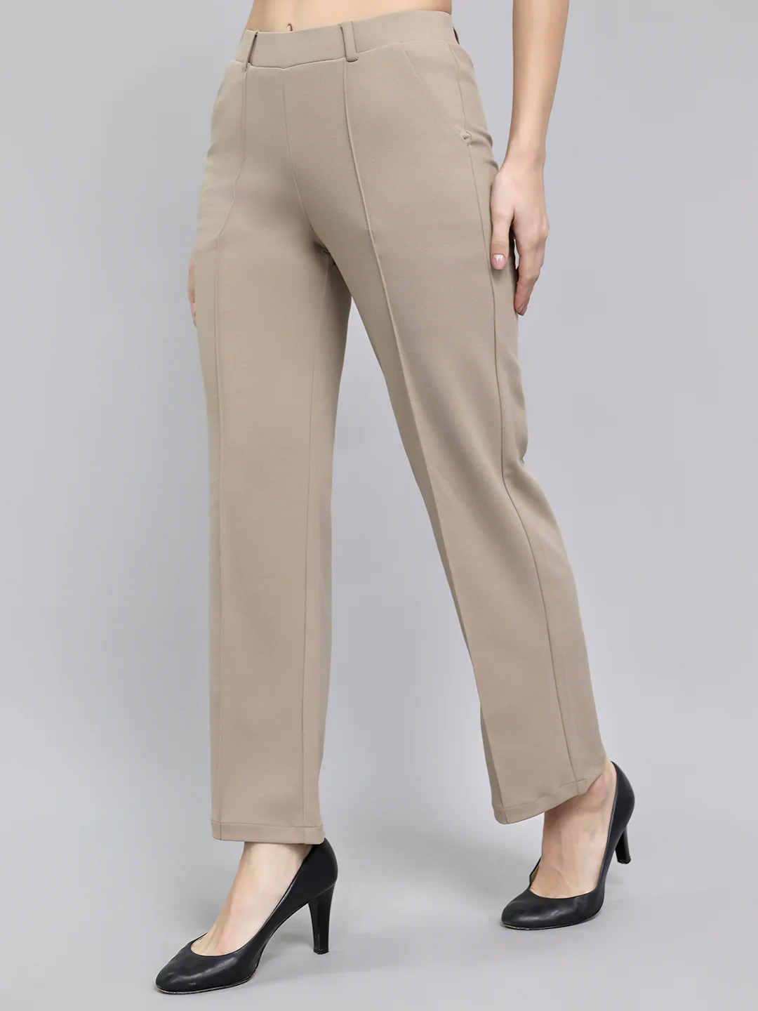 Women Beige Solid Regular Fit Jegging - Image 2