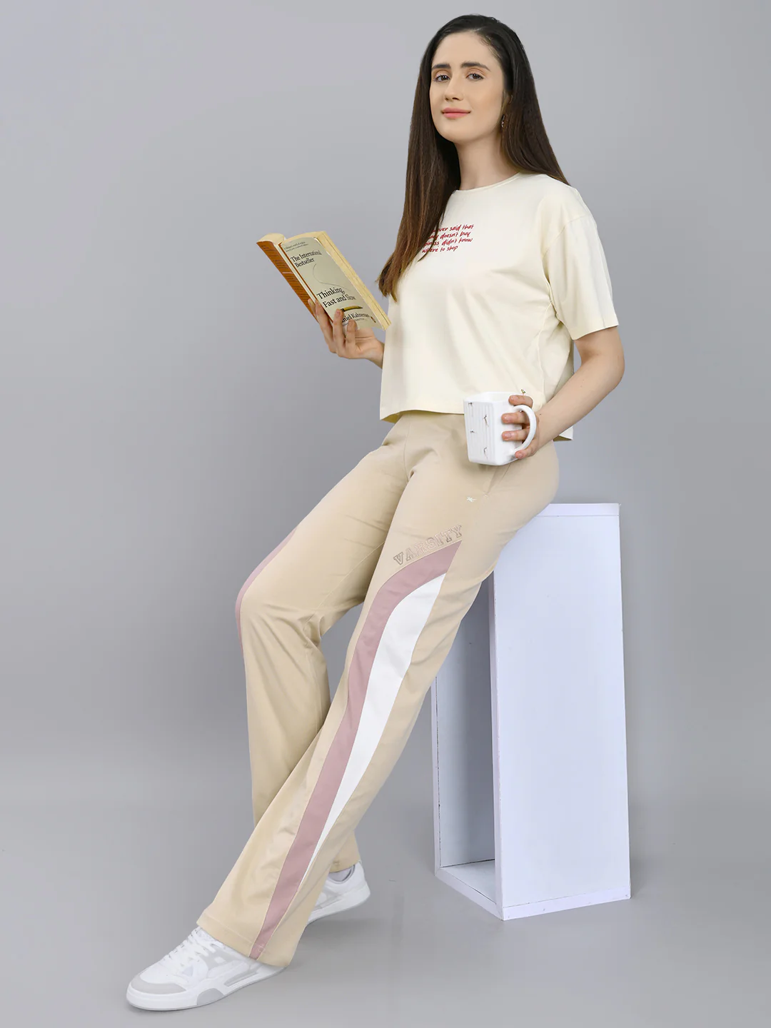 Women Beige Solid Regular Fit Lower - Image 6