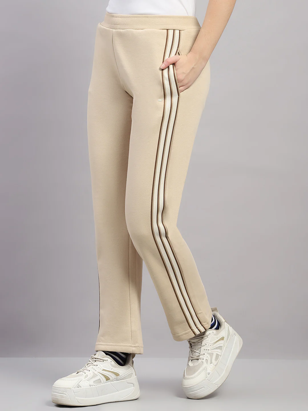 Women Beige Solid Regular Fit Winter Lower - Image 3
