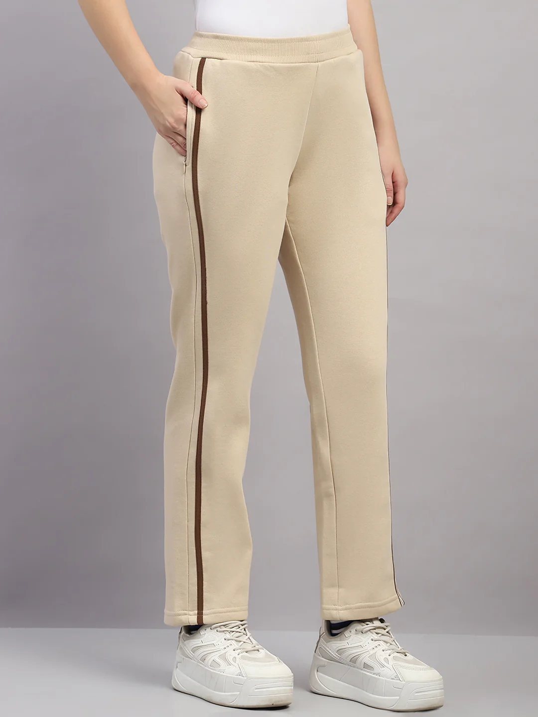 Women Beige Solid Regular Fit Winter Lower - Image 4