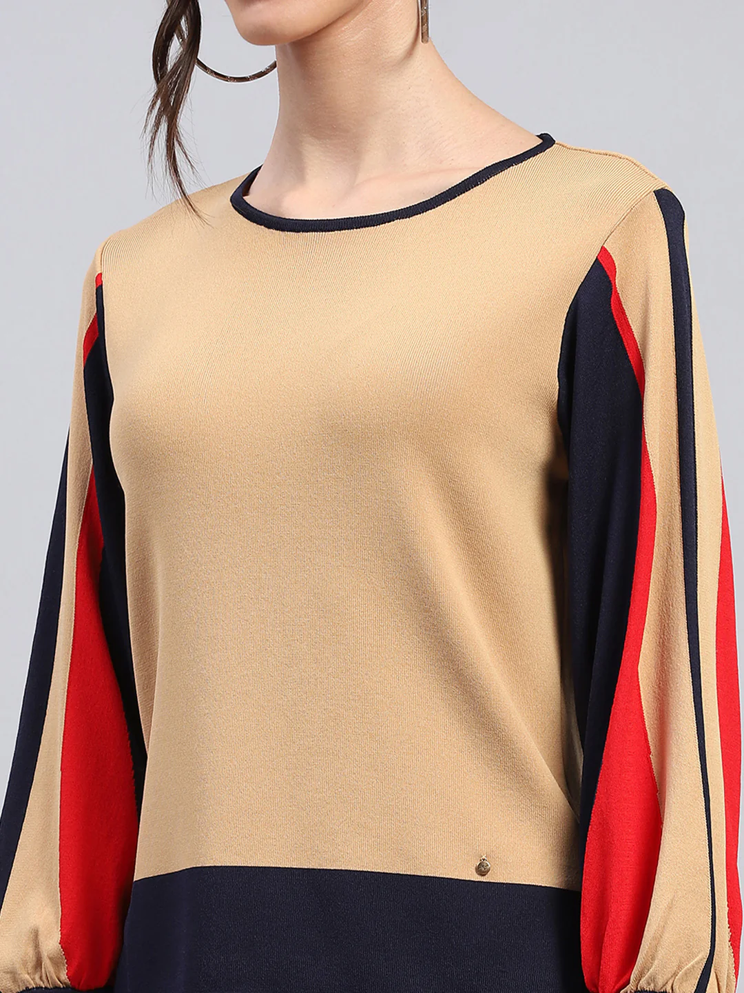 Women Beige Solid Round Neck Full Sleeve Cords Set - Image 7