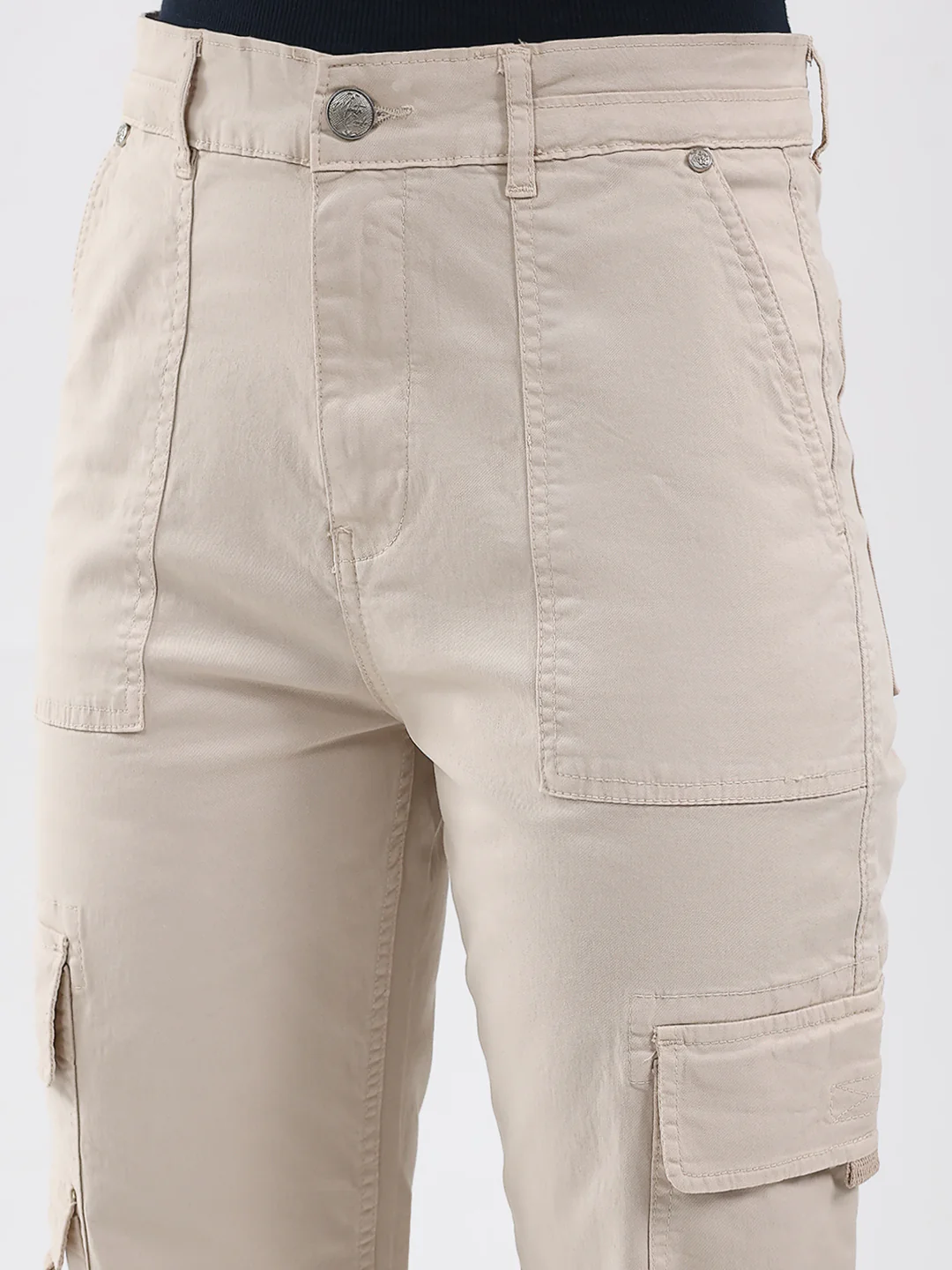 Women Beige Solid Straight Fit Cargo - Image 6