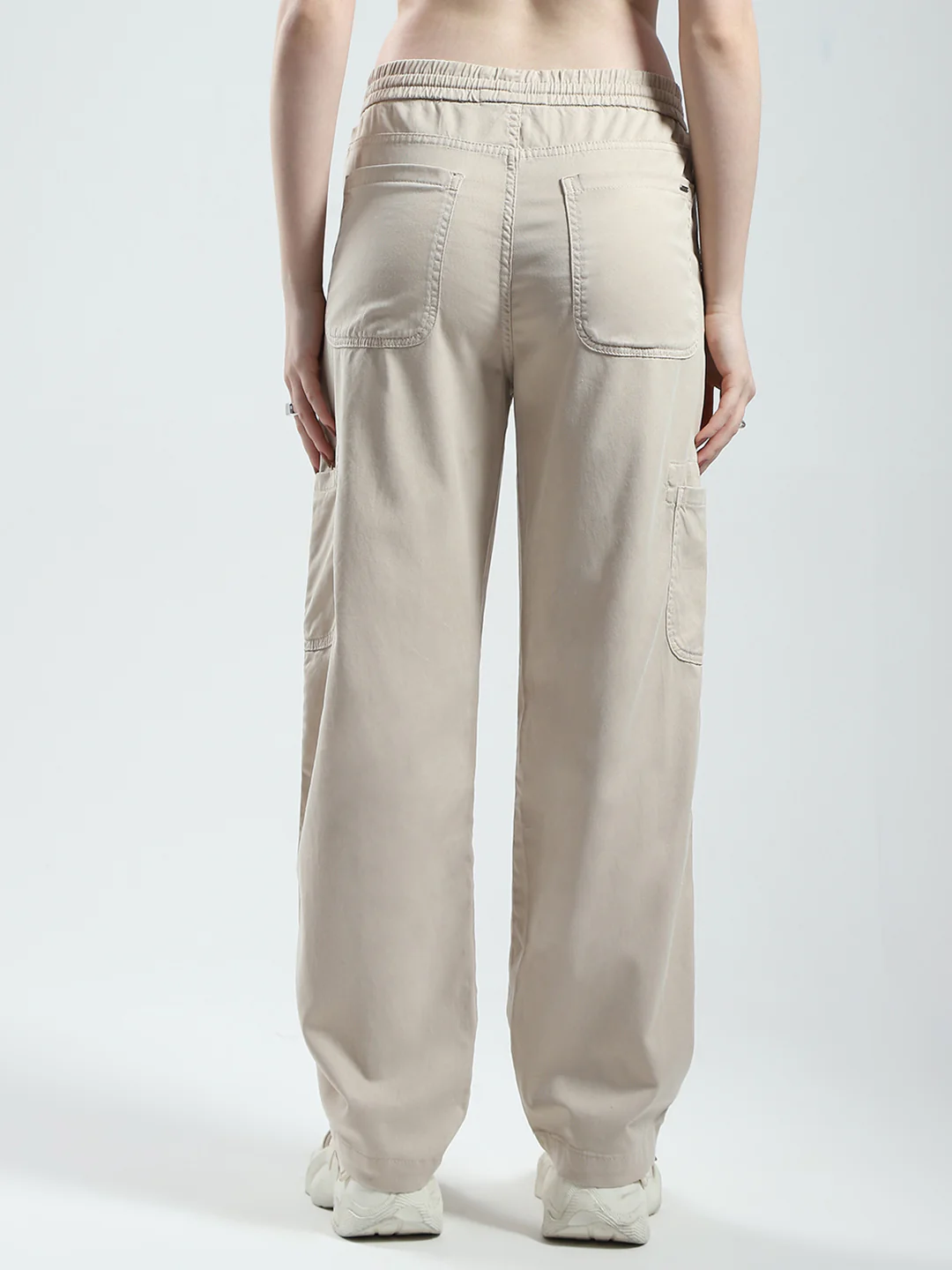 Women Beige Solid Straight Fit Cargo - Image 5