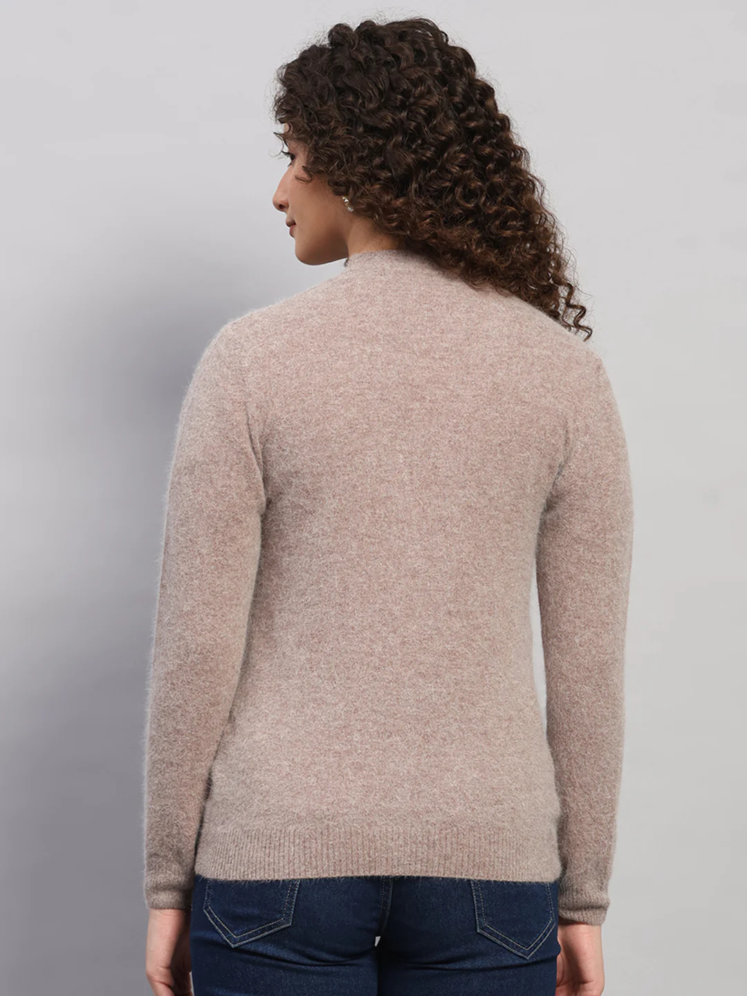Women Beige Solid V Neck Full Sleeve Cardigan - Image 5