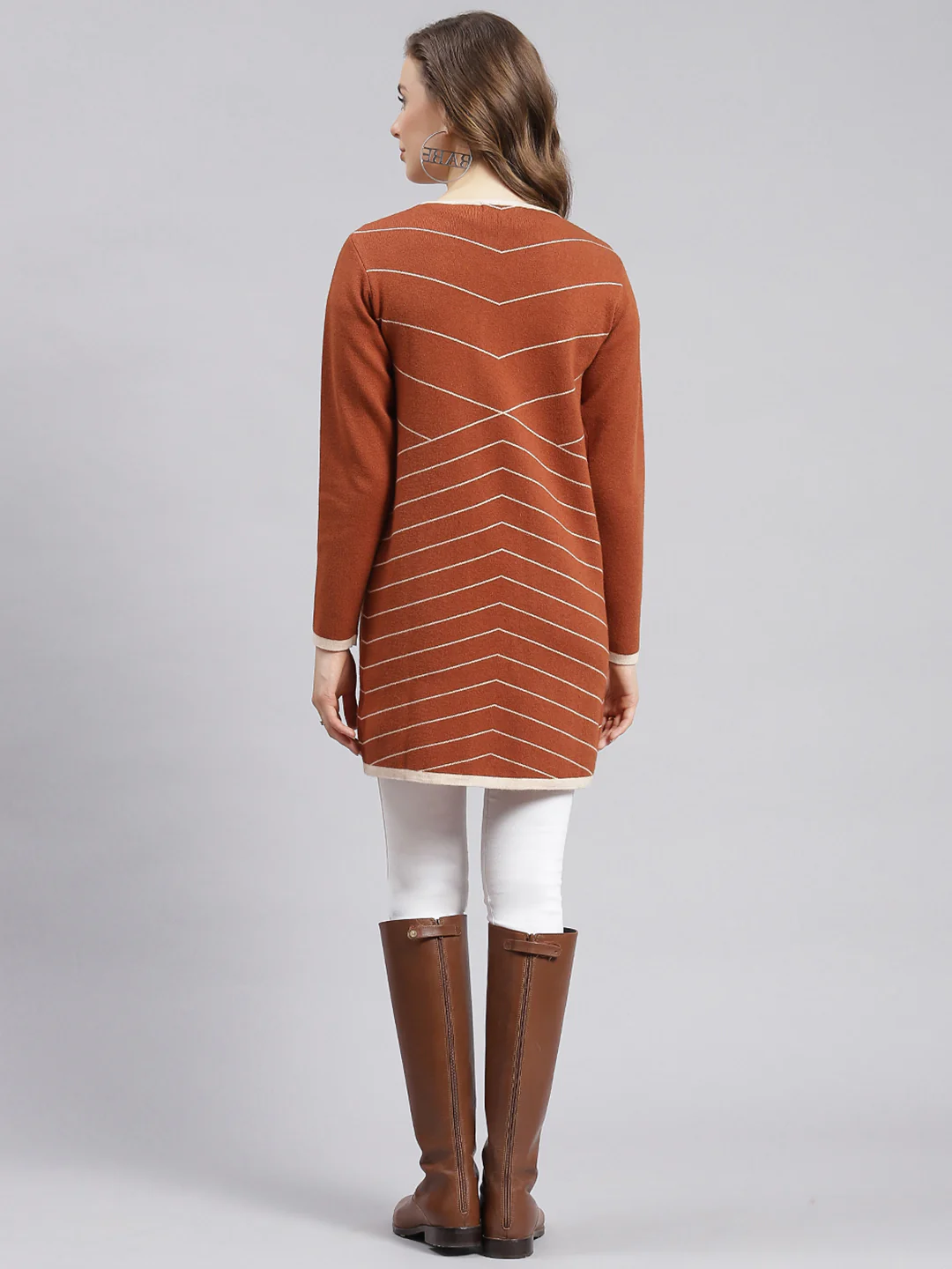 Women Beige Stripe Wool blend Cardigan - Image 5
