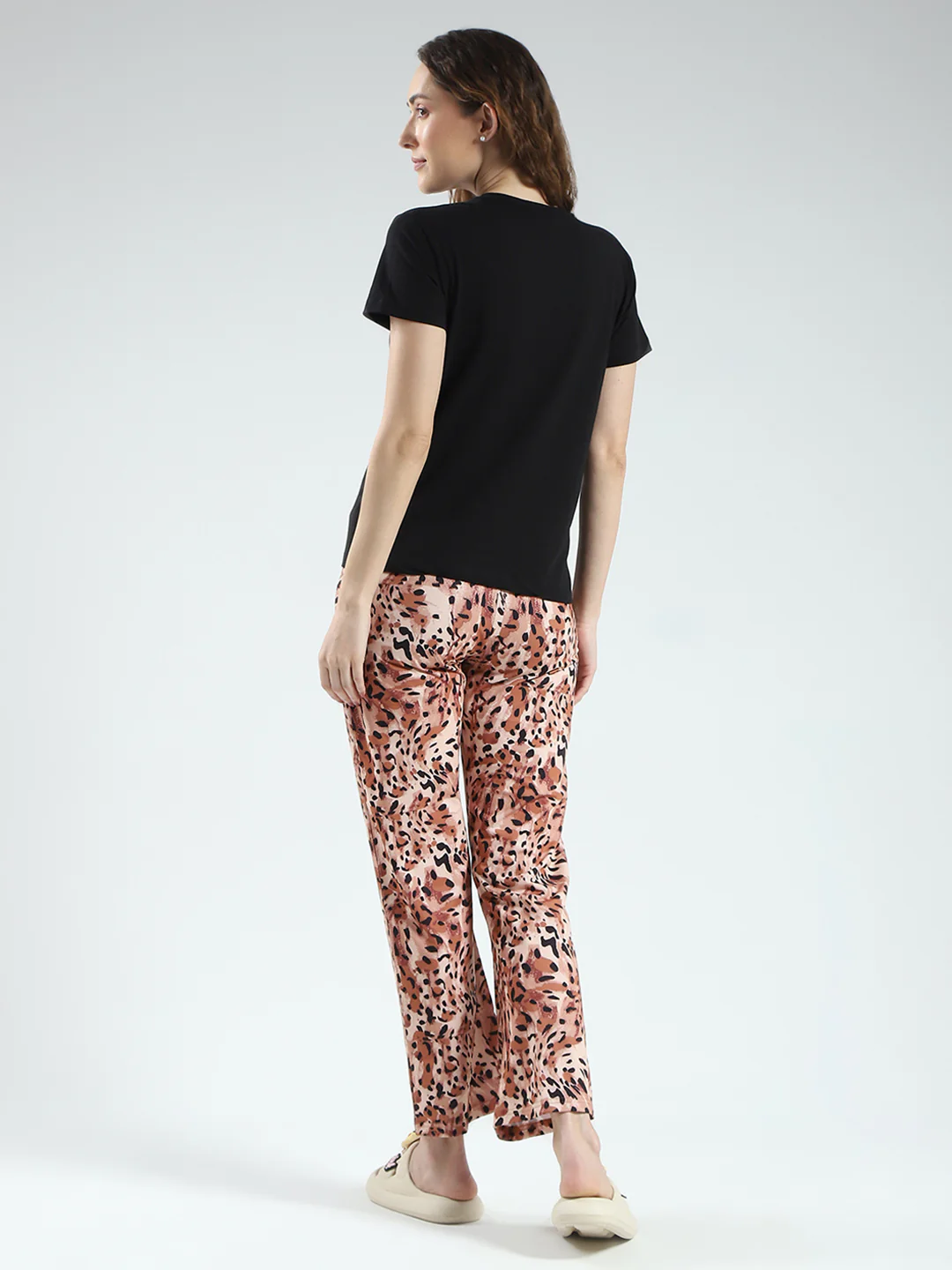 Women Black & Brown Printed Round Neck Half Sleeve Lower Set - Image 5