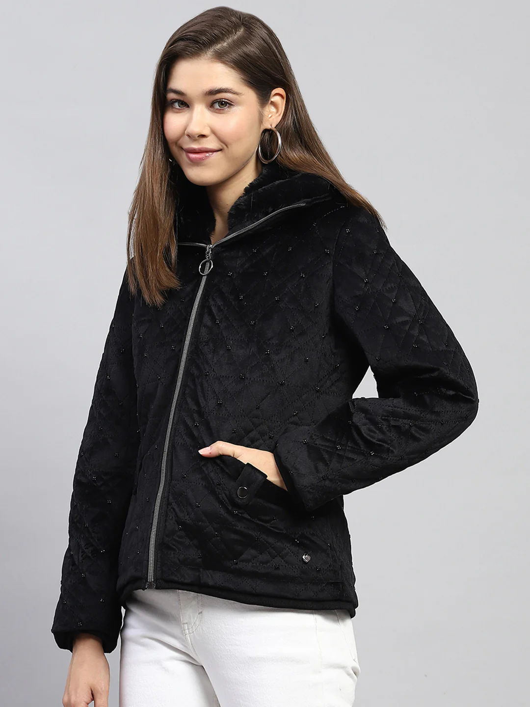 Women Black Embroidered Collar Full Sleeve Jacket - Image 3