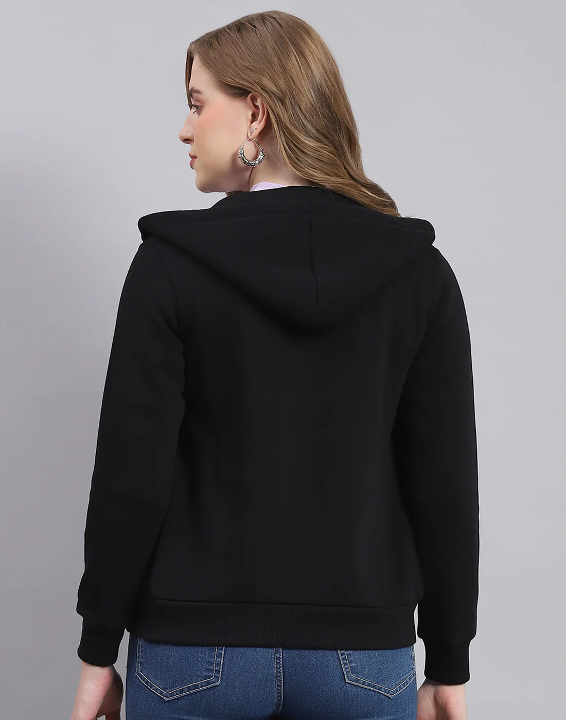 Women Black Embroidered Hooded Full Sleeve Sweatshirt - Image 5