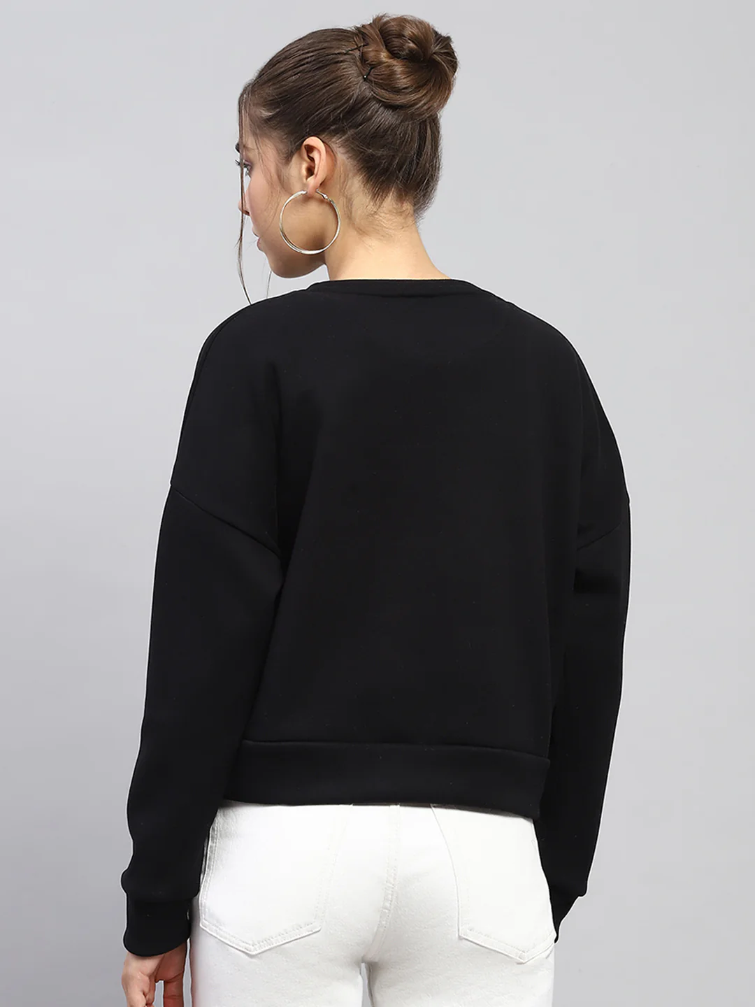 Women Black Embroidered Round Neck Full Sleeve Sweatshirt - Image 5