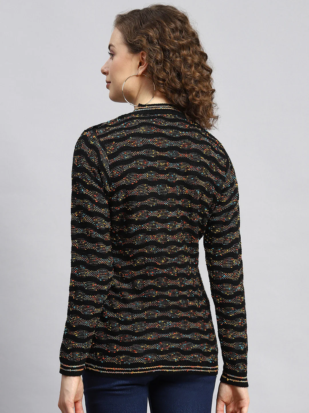 Women Black Jaquard Cardigan - Image 5