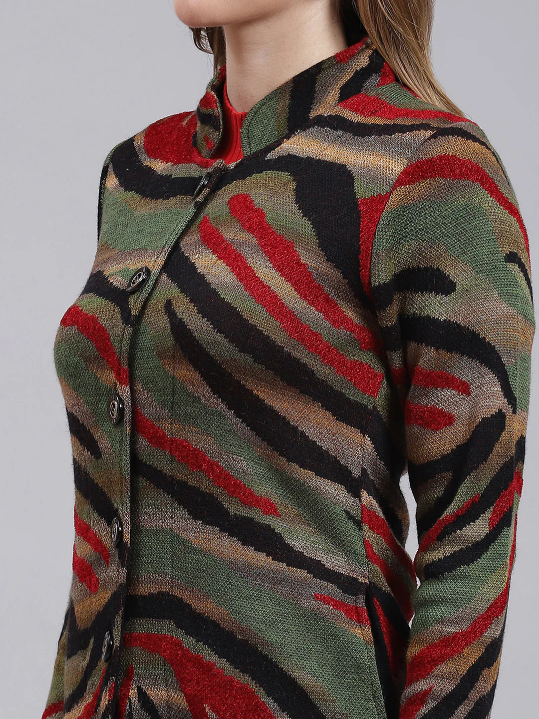 Women Black Jaquard Wool blend Knitted Coat - Image 6