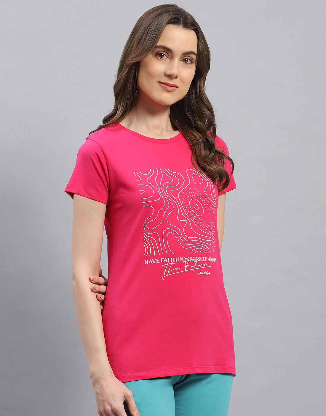 Women Black & Pink Printed Round Neck Half Sleeve Top 2 Pc Set - Image 5