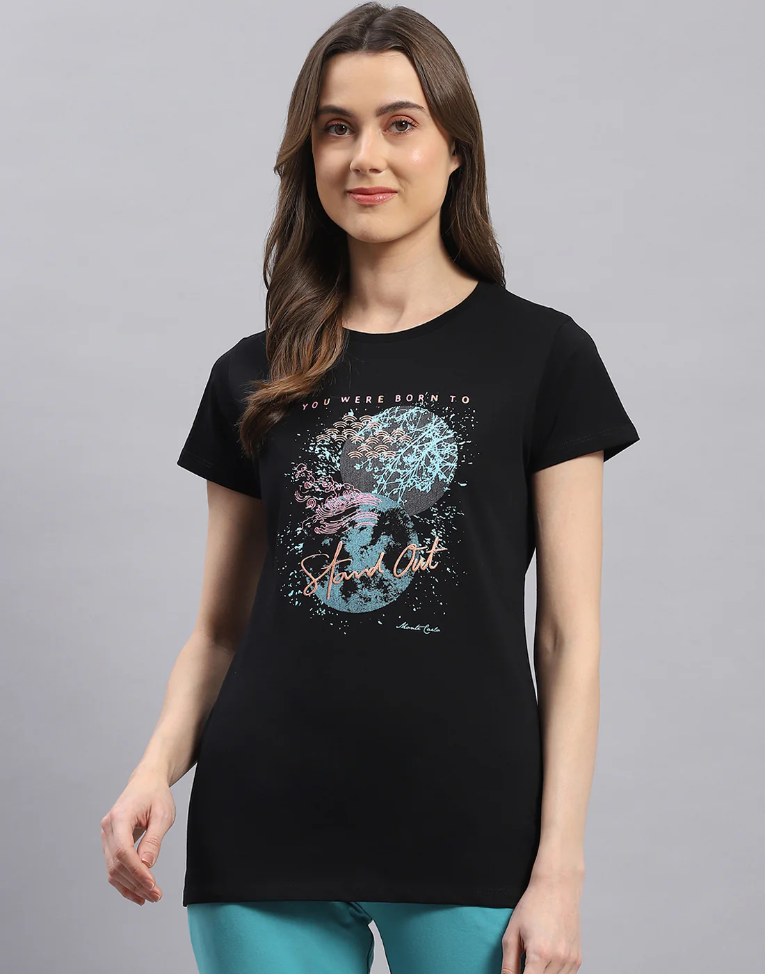 Women Black & Pink Printed Round Neck Half Sleeve Top 2 Pc Set - Image 8