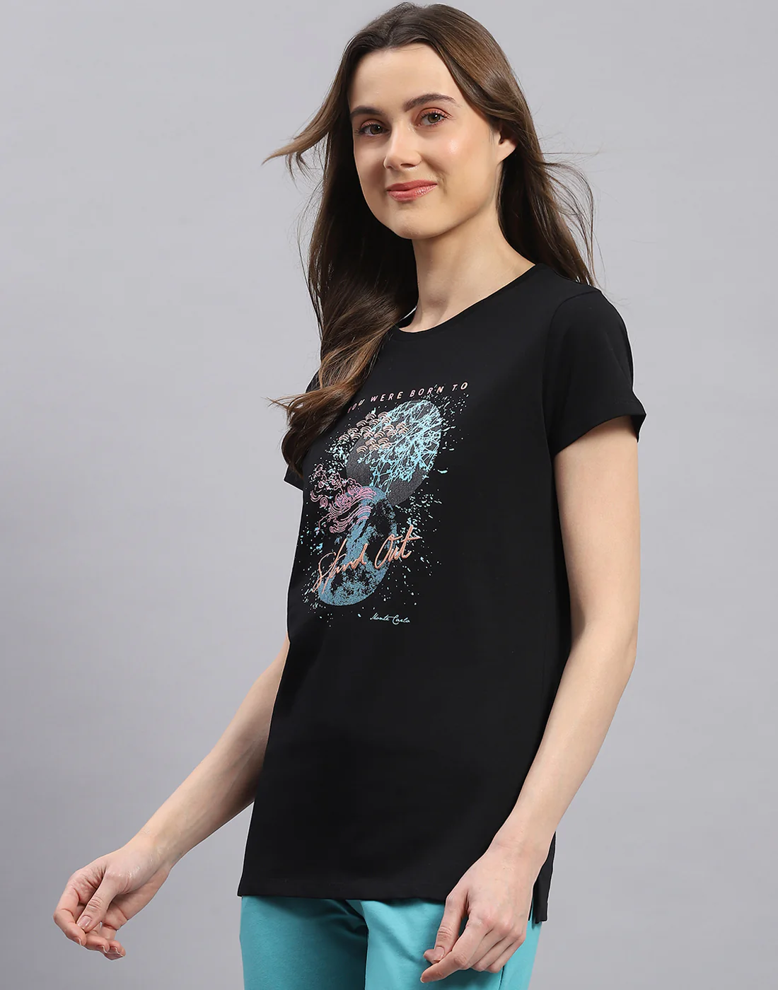 Women Black & Pink Printed Round Neck Half Sleeve Top 2 Pc Set - Image 9