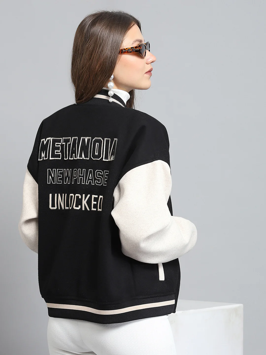 Rock.it Women Black Printed Band Collar Full Sleeve Jacket - Image 6