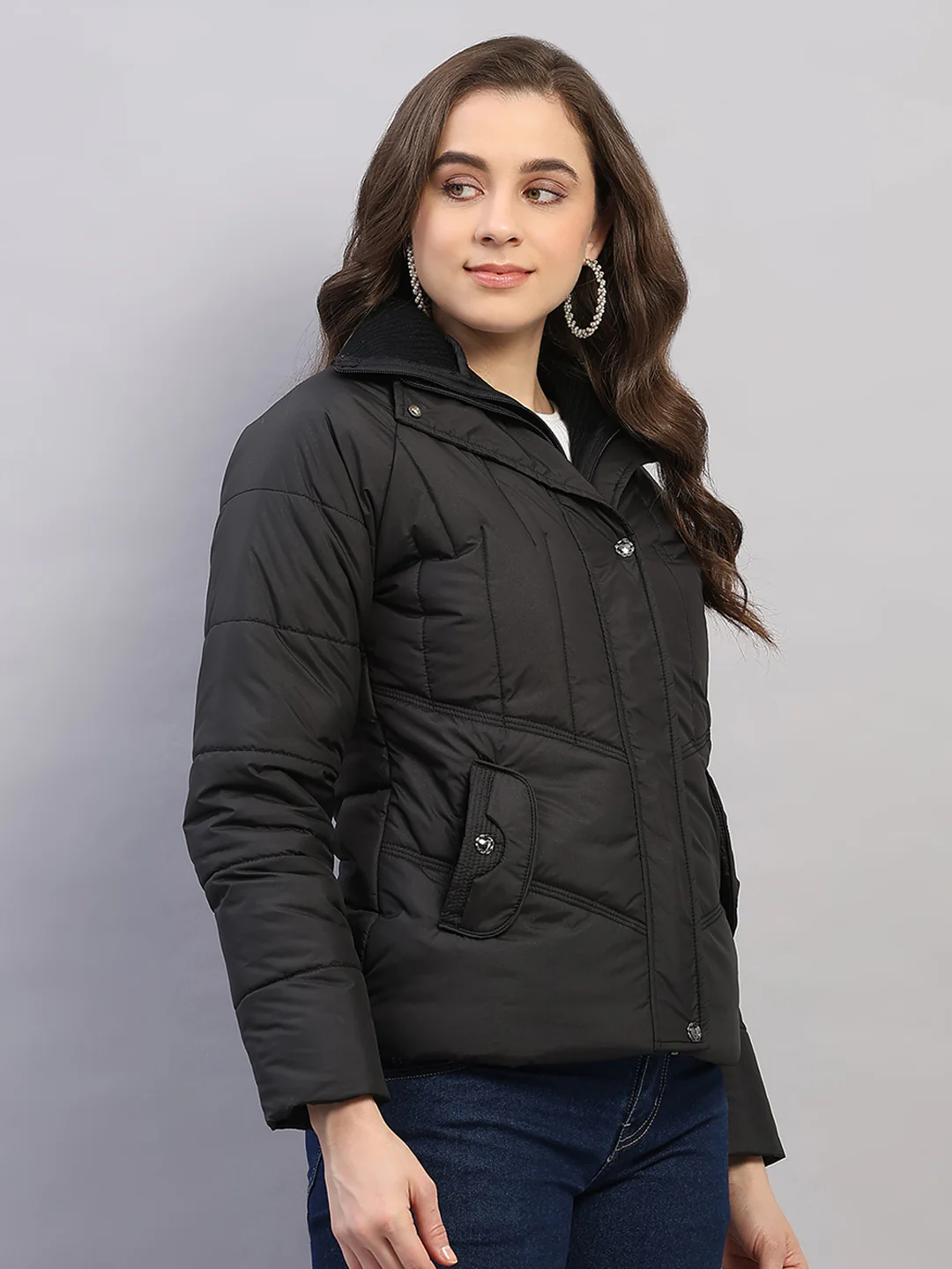 Women Black Printed Collar Full Sleeve Jacket - Image 4