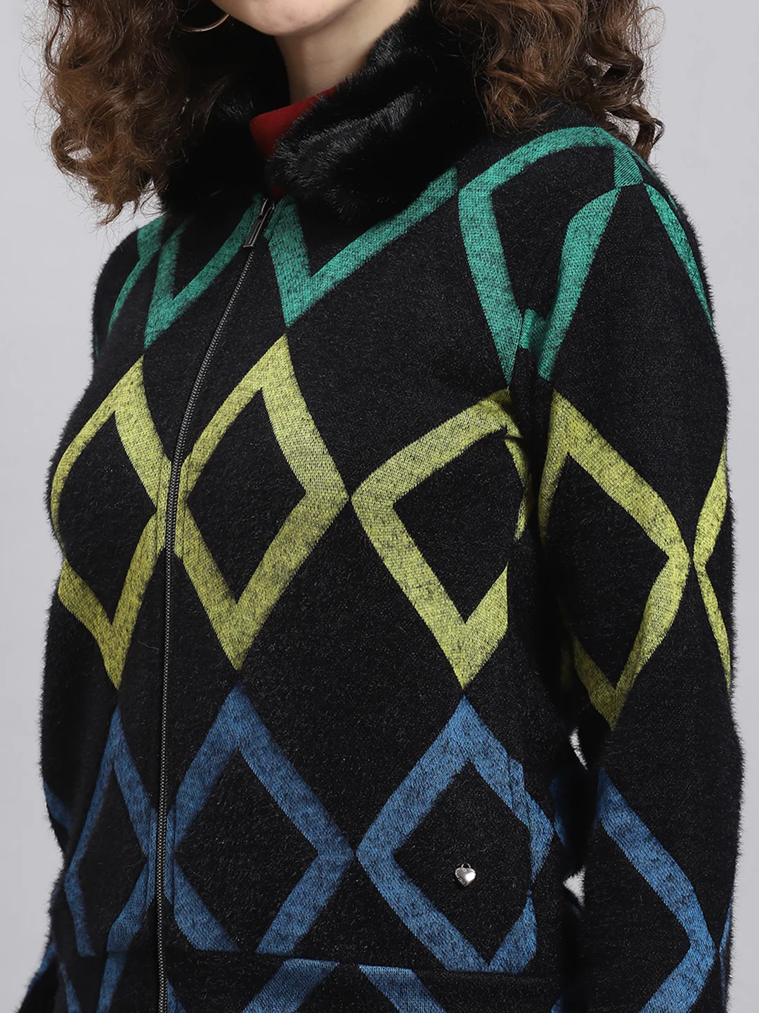 Women Black Printed Collar Full Sleeve Sweatshirt - Image 6