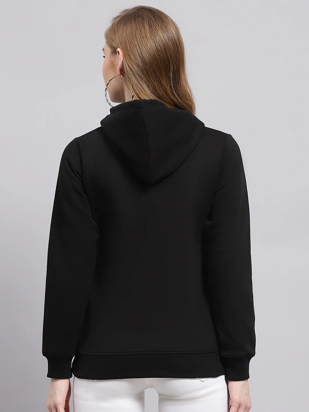 Women Black Printed Hooded Full Sleeve Sweatshirt - Image 5