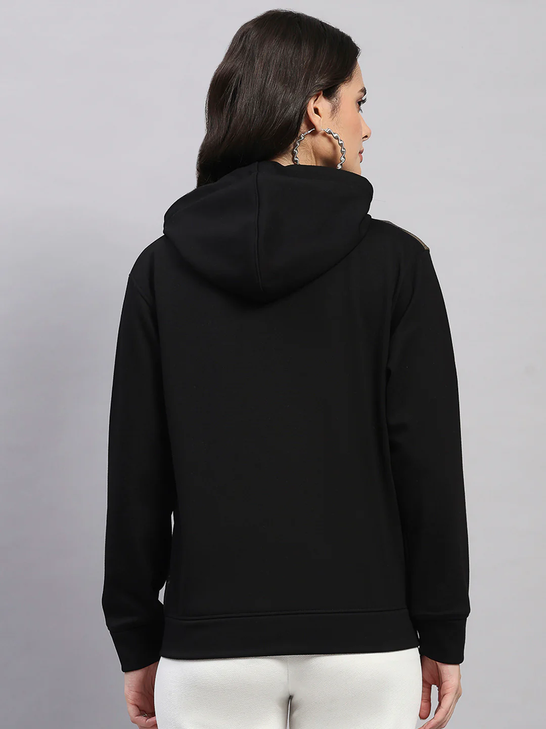 Women Black Printed Hooded Full Sleeve Sweatshirt - Image 5