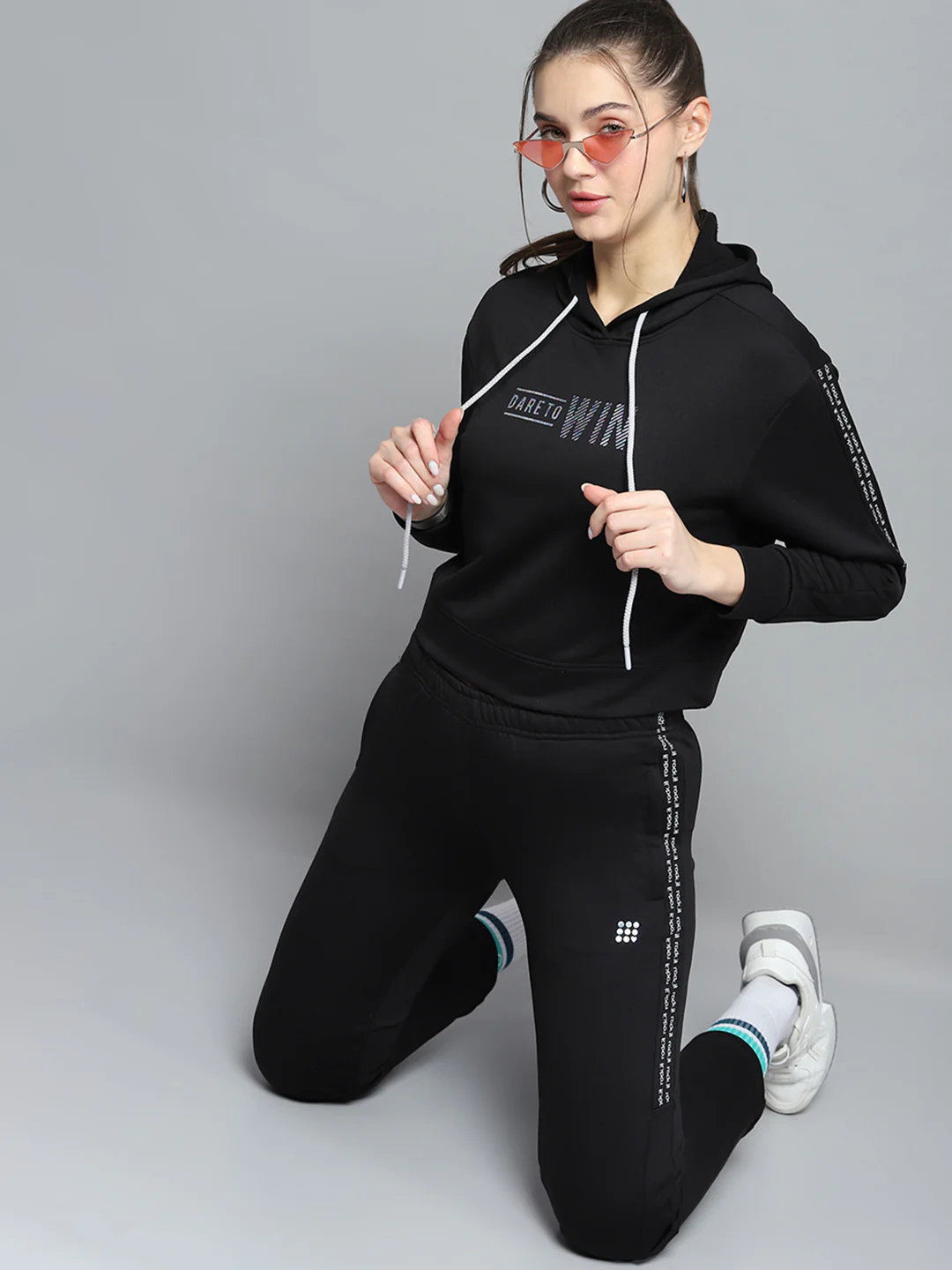 Rock.it Women Black Printed Hooded Full Sleeve Tracksuit - Image 2