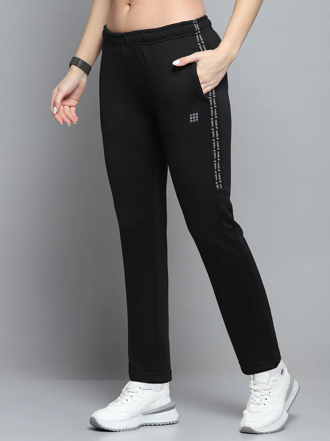 Rock.it Women Black Printed Hooded Full Sleeve Tracksuit - Image 8