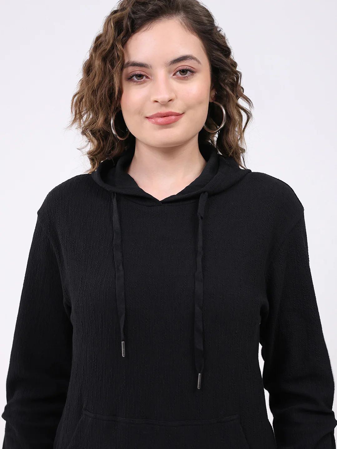 Women Black Printed Hooded Full Sleeve Winter Top - Image 6