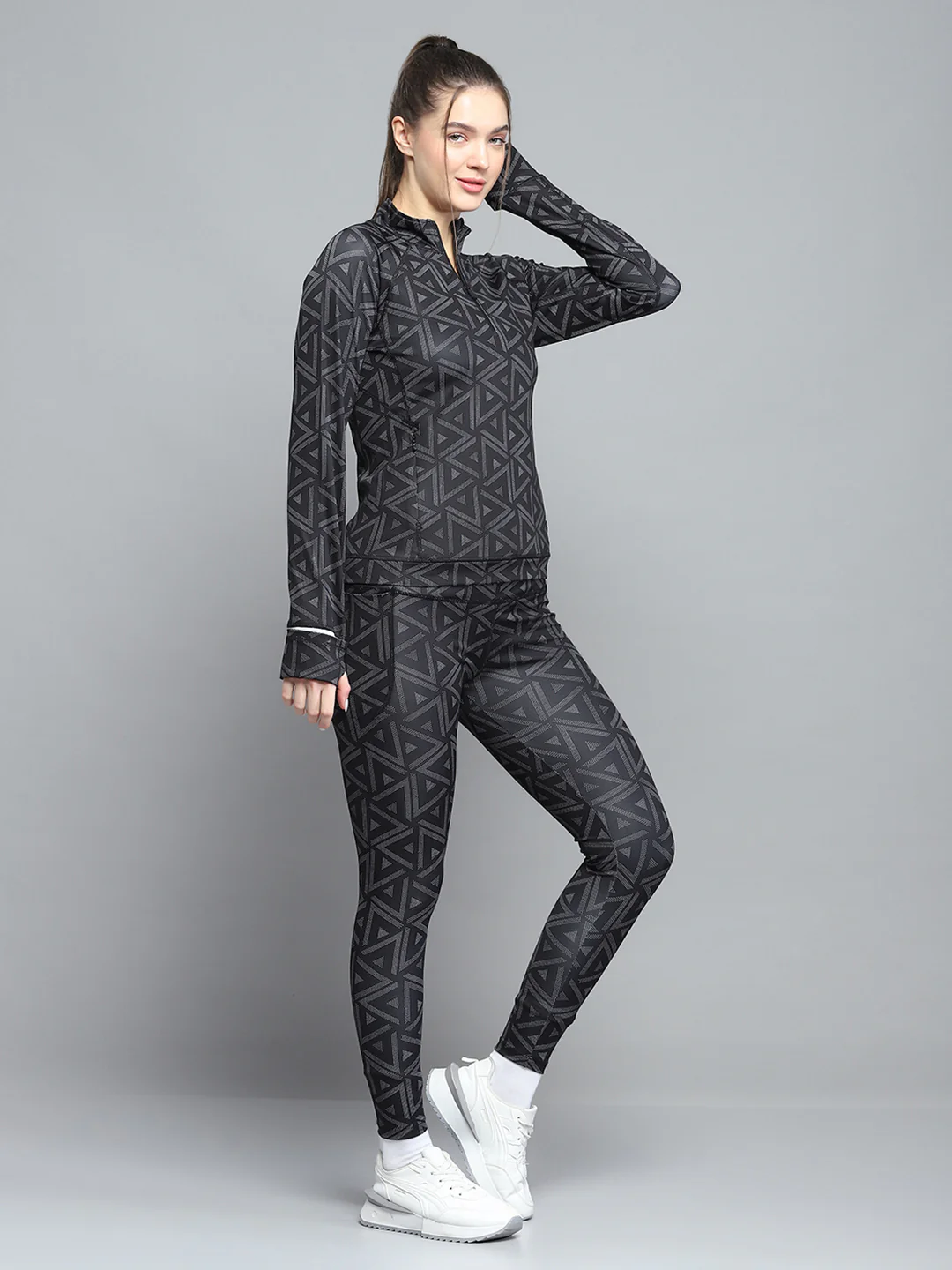 Rock.it Women Black Printed Mock Neck Full Sleeve Tracksuit - Image 4