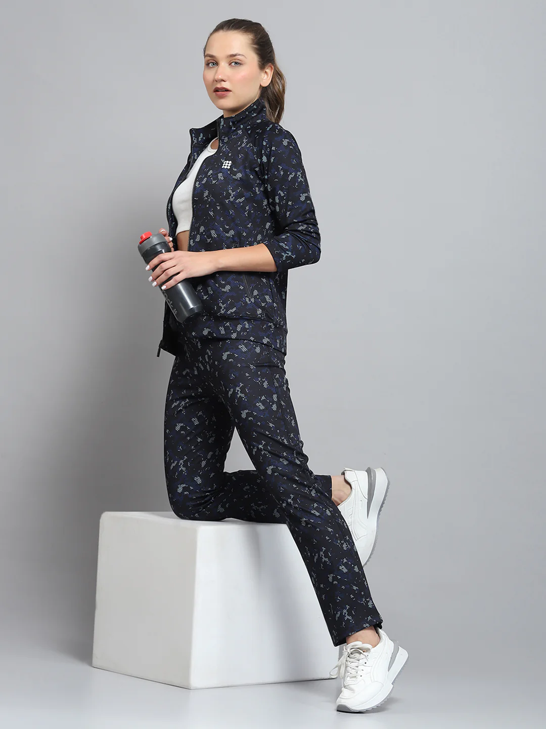 Rock.it Women Black Printed Mock Neck Full Sleeve Tracksuit - Image 2