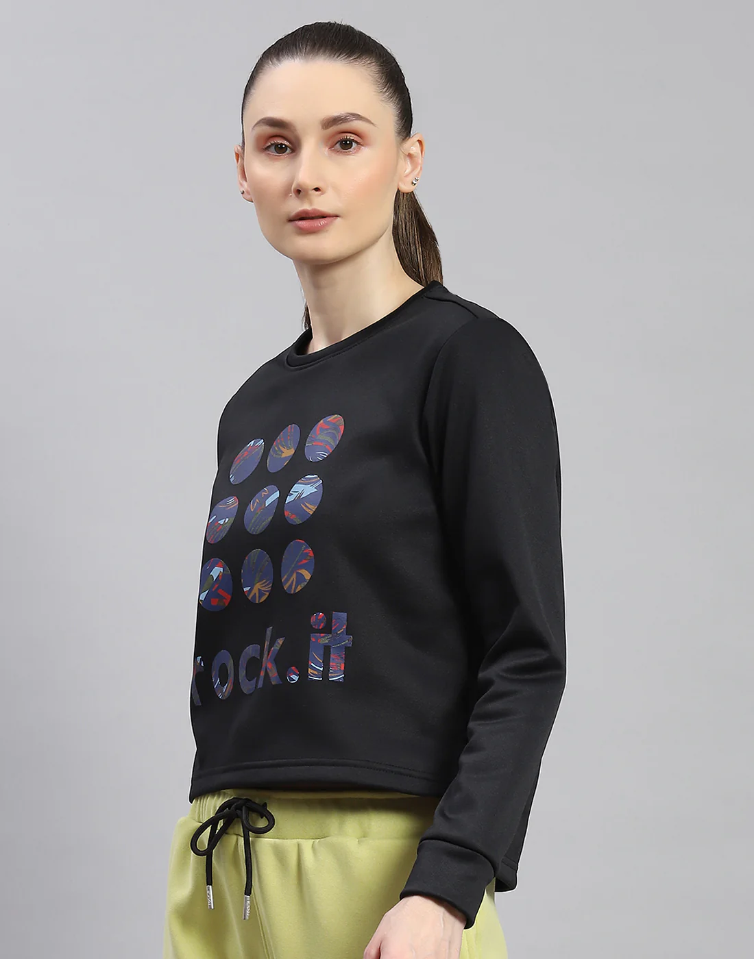 Rock.it Women Black Printed Round Neck Full Sleeve Sweatshirt - Image 3