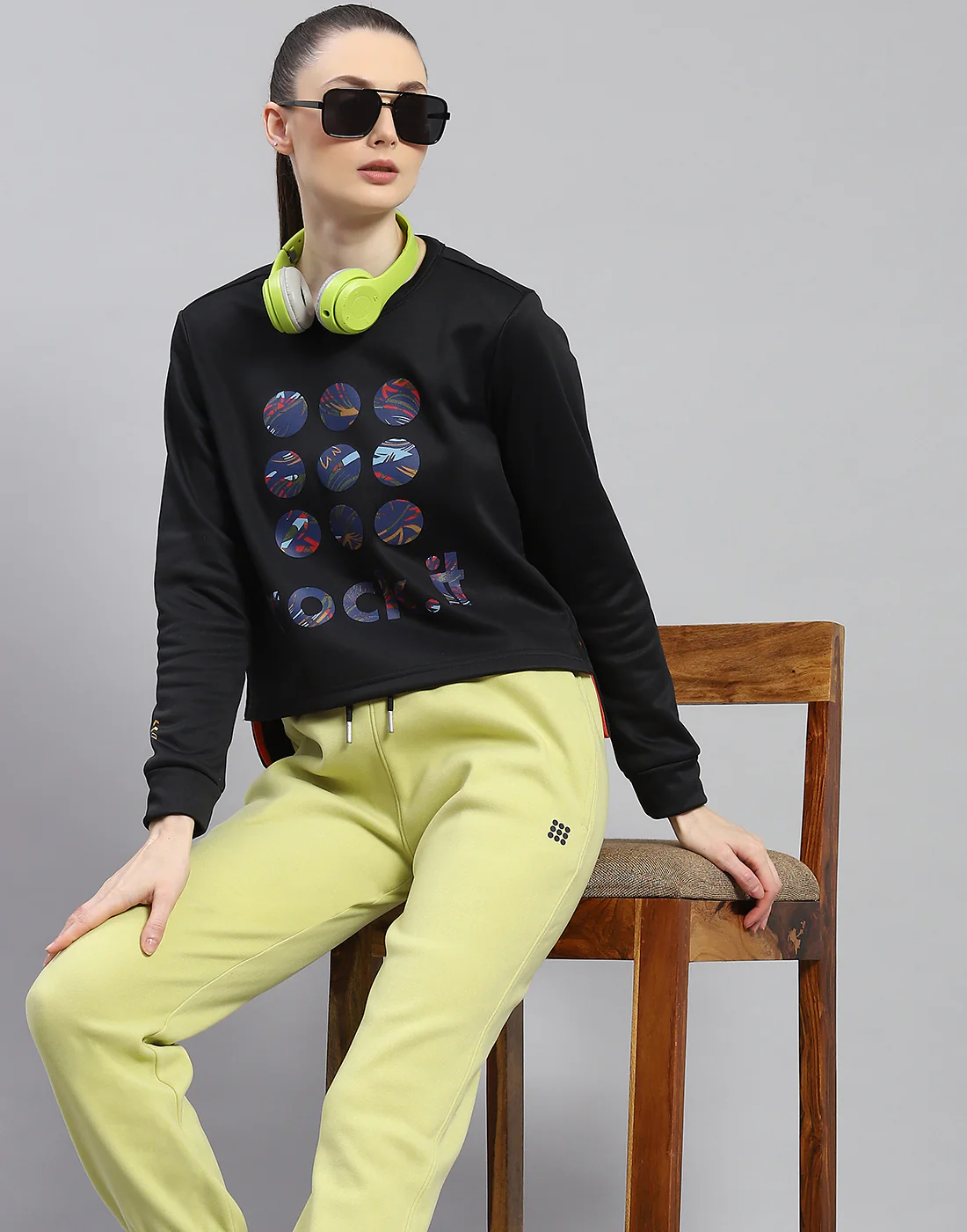 Rock.it Women Black Printed Round Neck Full Sleeve Sweatshirt - Image 6
