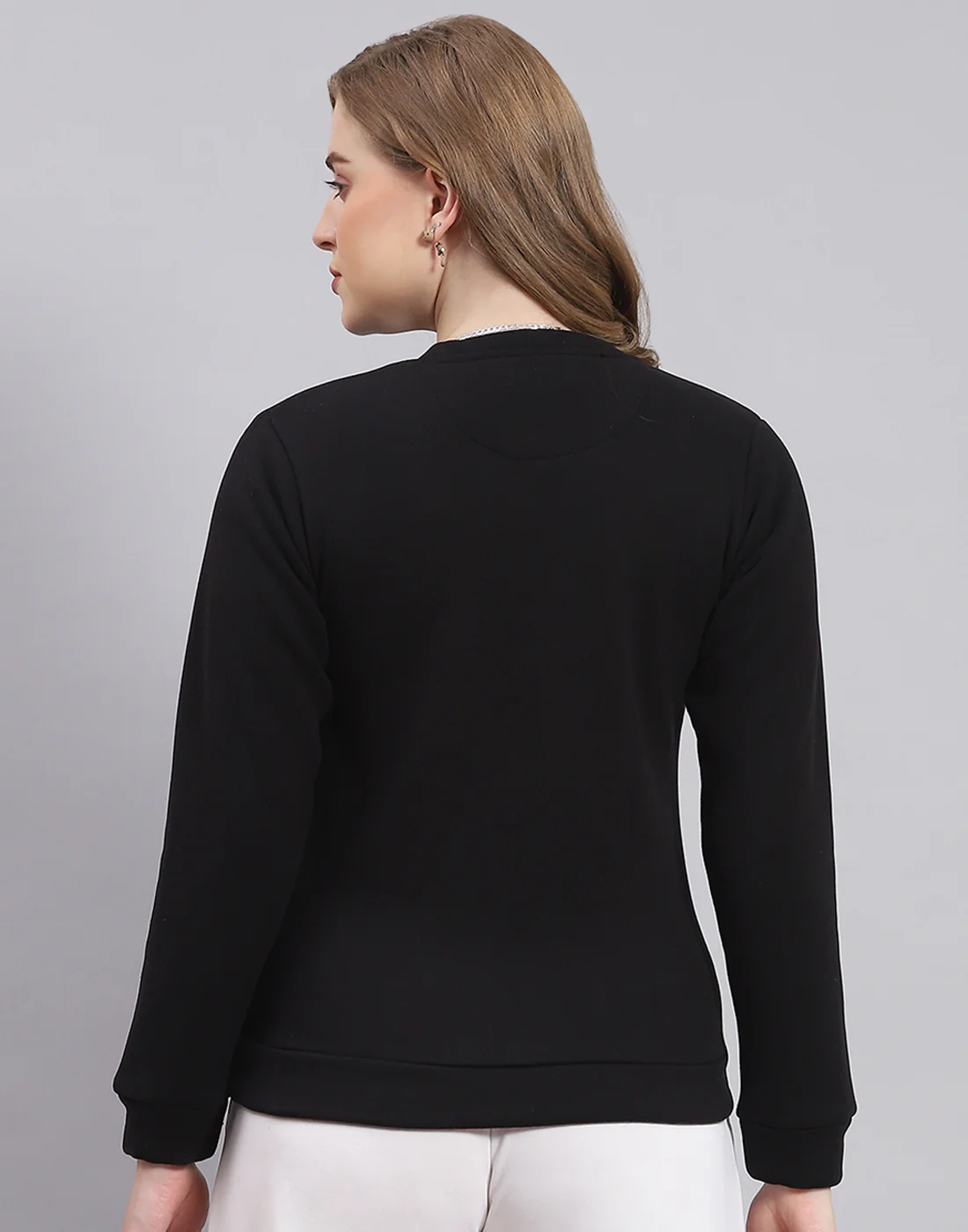 Women Black Printed Round Neck Full Sleeve Sweatshirt - Image 6