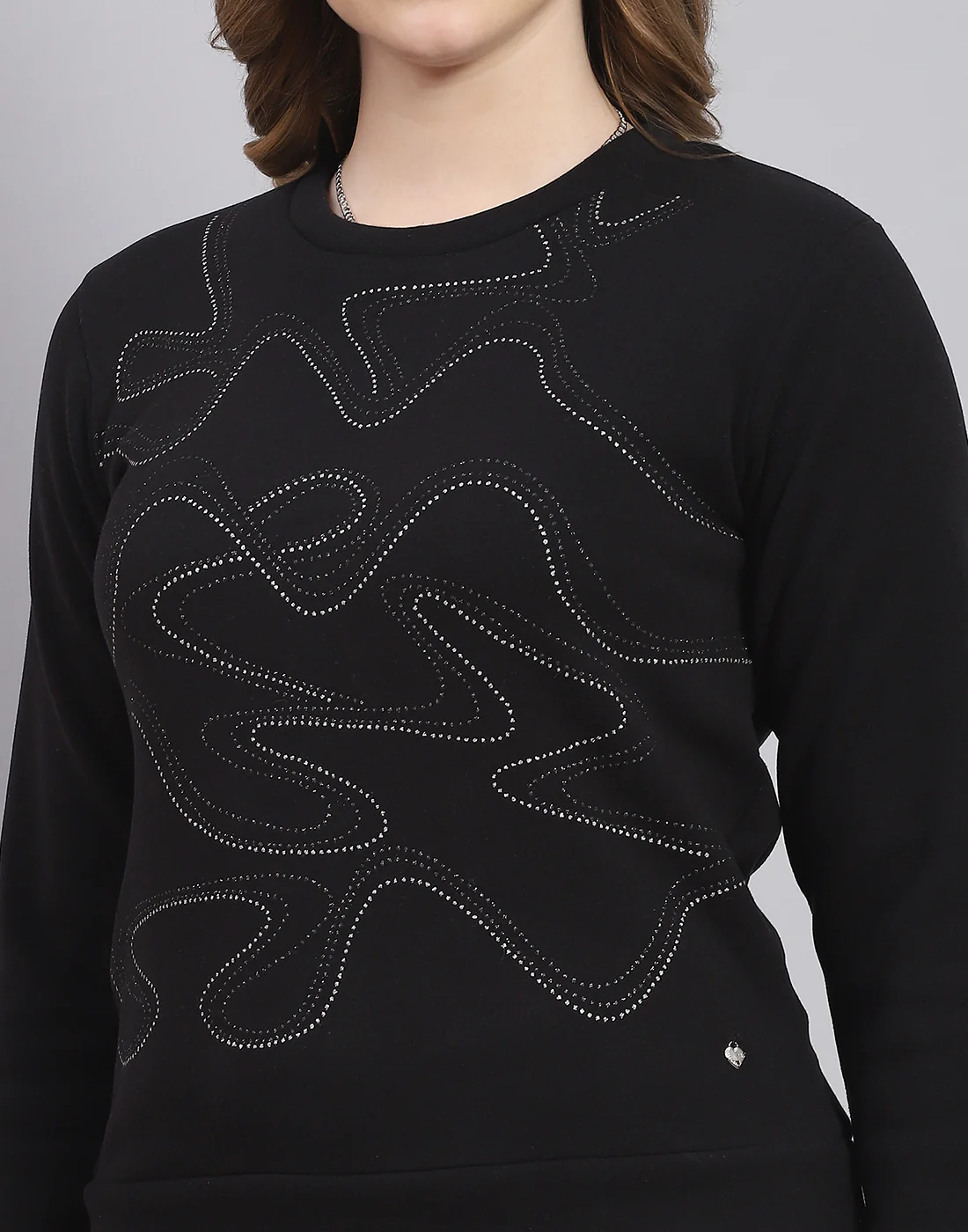 Women Black Printed Round Neck Full Sleeve Sweatshirt - Image 7