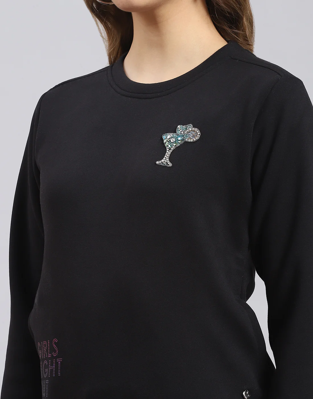 Women Black Printed Round Neck Full Sleeve Sweatshirt - Image 7