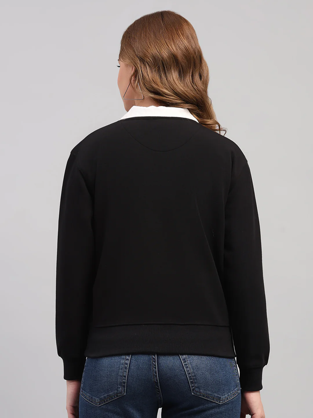 Women Black Printed Round Neck Full Sleeve Sweatshirt - Image 5