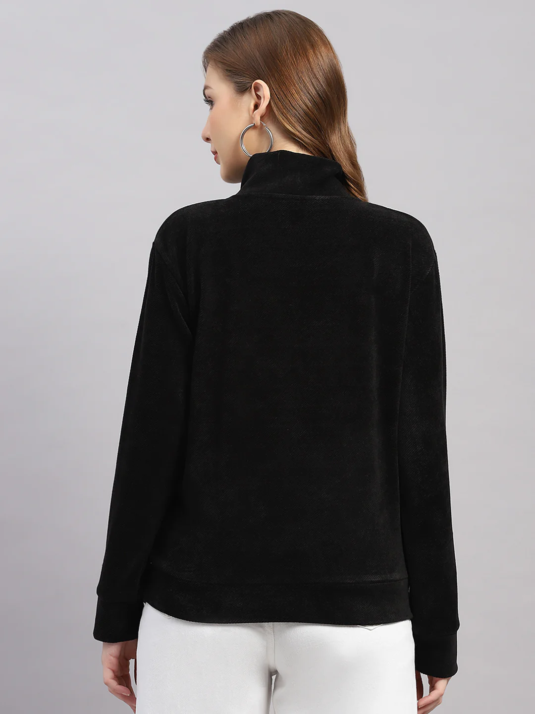 Women Black Printed Round Neck Full Sleeve Sweatshirt - Image 5
