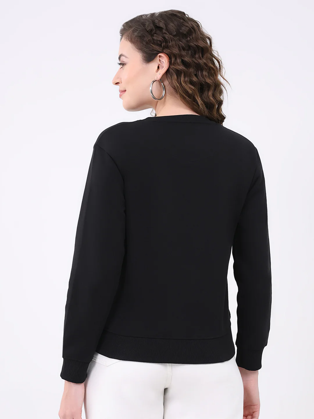 Women Black Printed Round Neck Full Sleeve Sweatshirt - Image 5