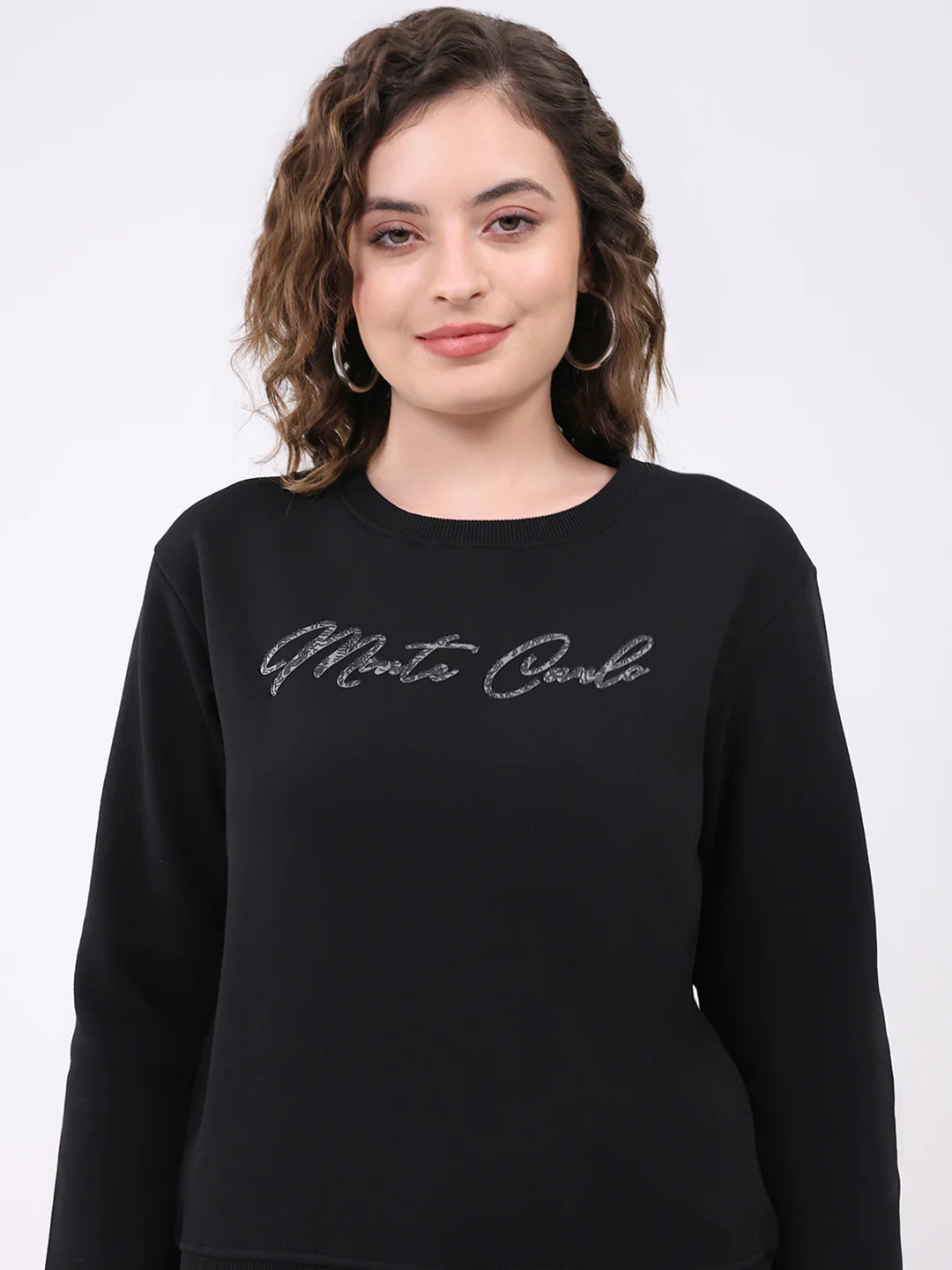 Women Black Printed Round Neck Full Sleeve Sweatshirt - Image 6