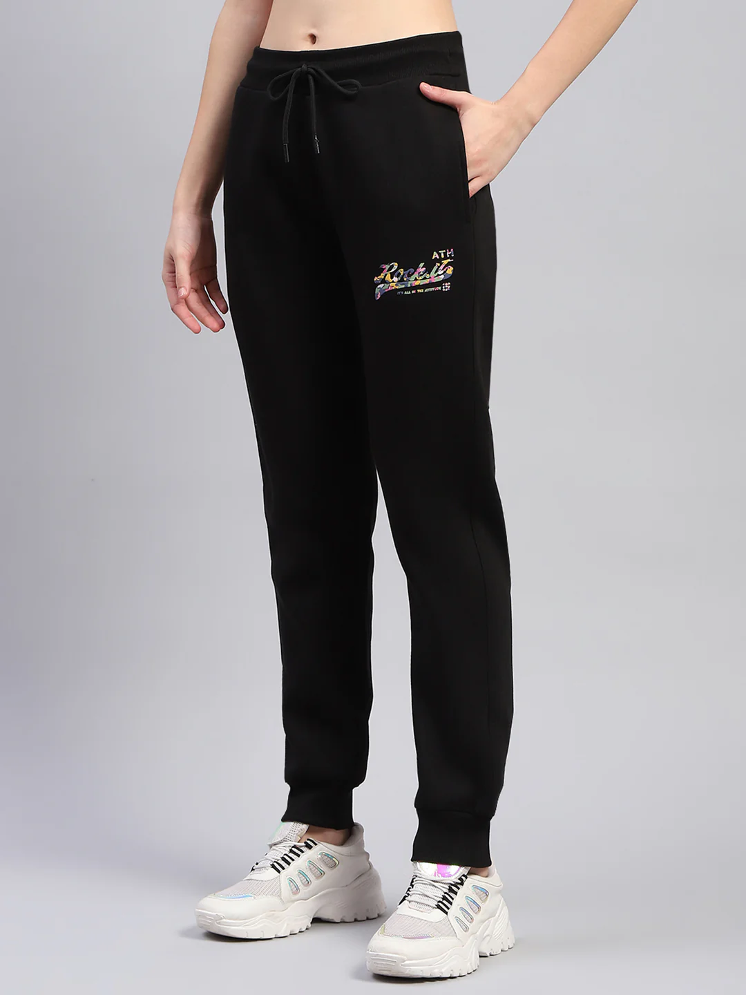 Rock.it Women Black Printed Round Neck Full Sleeve Cords Set - Image 7